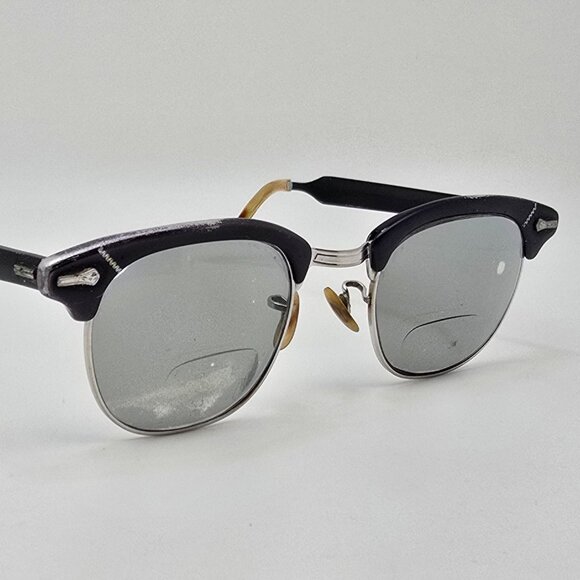 Shuron 1/10 12K G.F. Black White Gold Horn Rimmed Aluminum Eyeglasses Frame 44mm - Picture 6 of 16